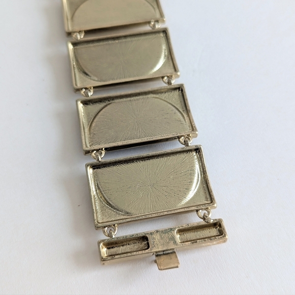 Jewelmint Wide Gold Tone Link Bracelet Black White Cream Enamel Semi Circle - Picture 7 of 7